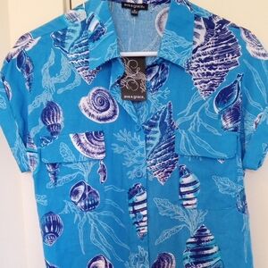 Brand New AVA & GRACE Turquoise Seashell Button-Up Shirt